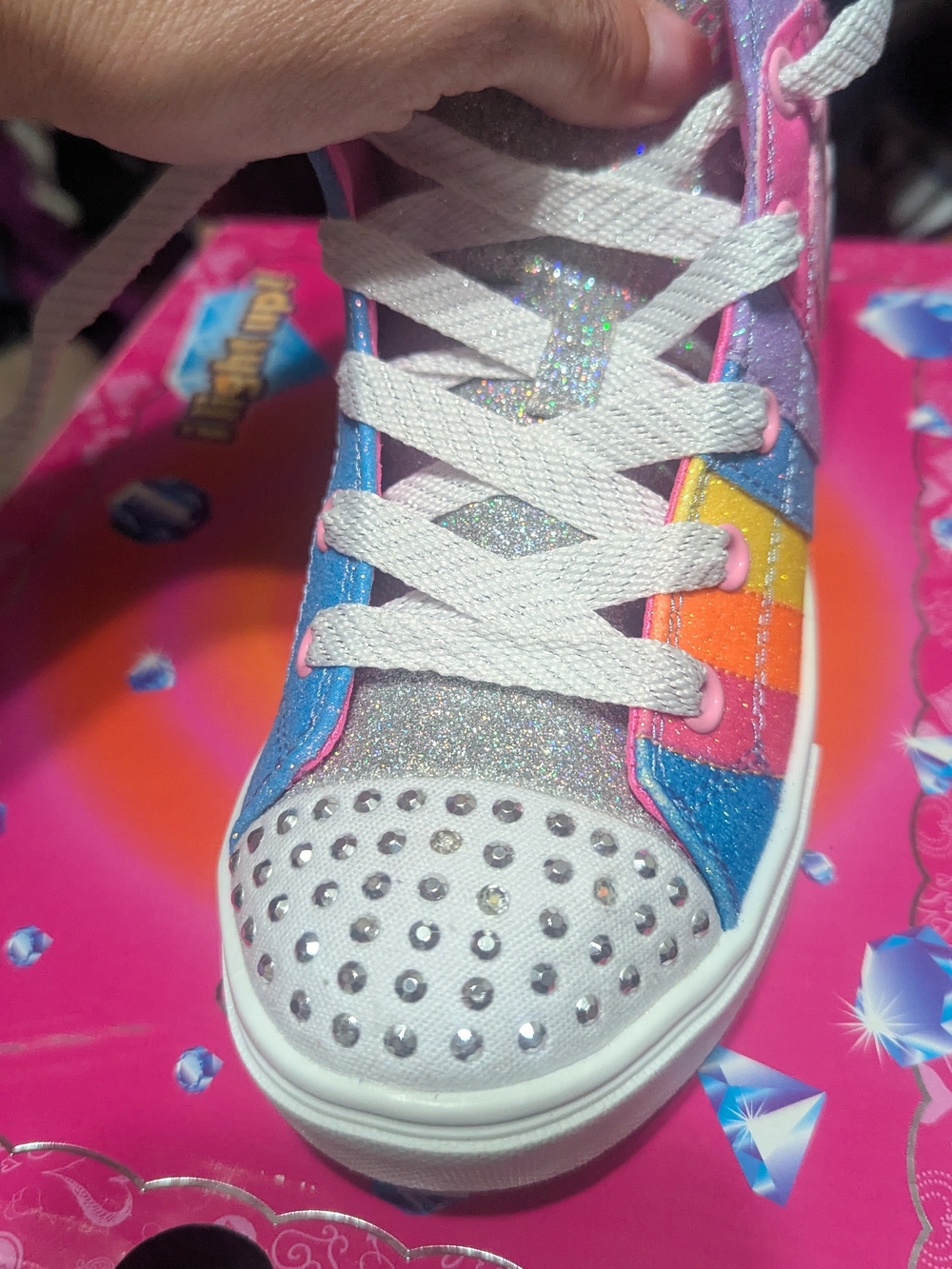 Skechers Kids Rainbow Heart Glitter High-Top Sneakers - Pink Blue Purple Yellow - Picture 4 of 5